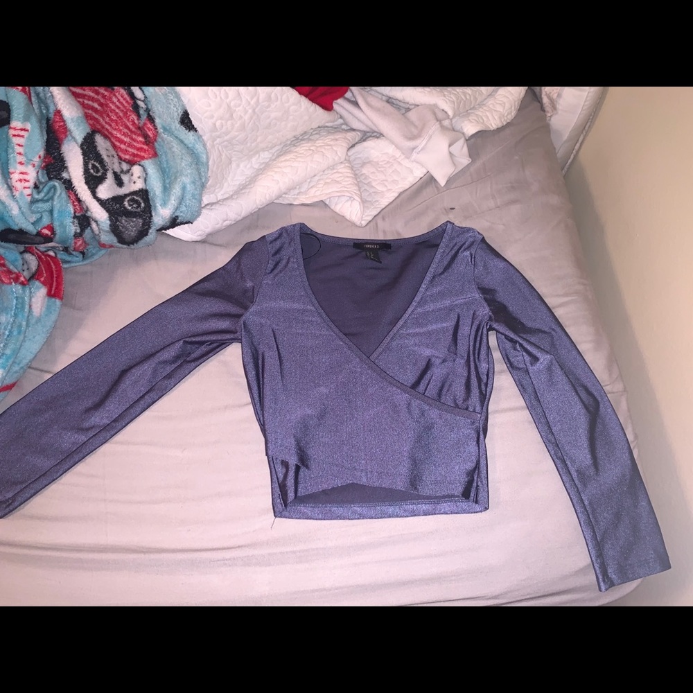 Shiny blue/purple long sleeve crop top